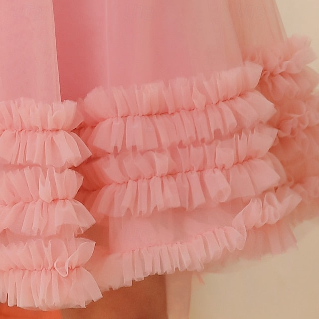 Color Floral Kids Sleeveless Party Dress Solid Girls' FashionChic