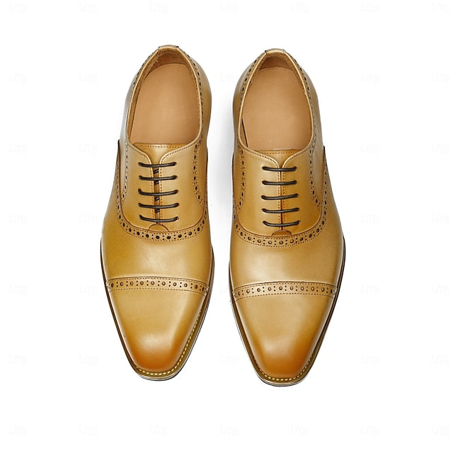 Leather Light Shoes Genuine Wingtip Oxford with Men's Brown FashionChic