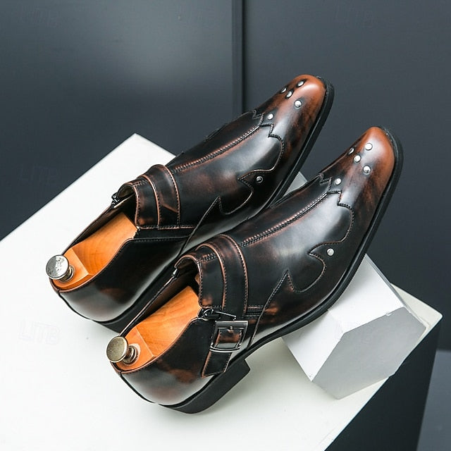 Formal Monk Black – Dress Men's Strap Leather Shoes FashionChic