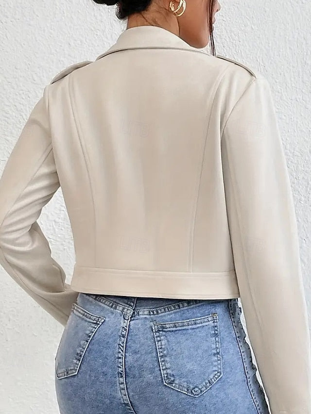 Zipper Faux Leather Pocket Jacket Women's Comfortable FashionChic