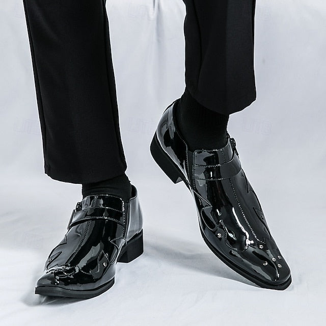 Formal Monk Black – Dress Men's Strap Leather Shoes FashionChic