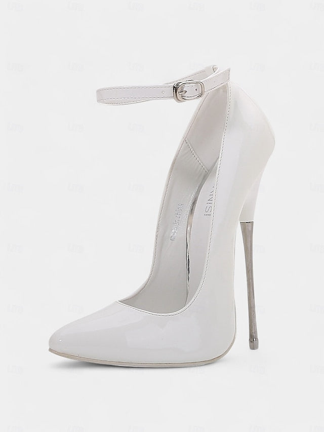 with Red Women's Patent Heels Ankle Stiletto Leather Strap FashionChic