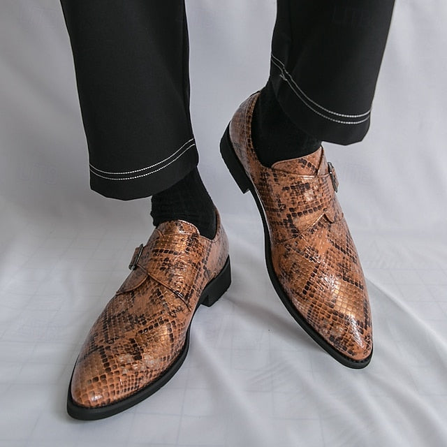 Formal Brown Print Snake Shoes Strap Monk Men Classic – for FashionChic
