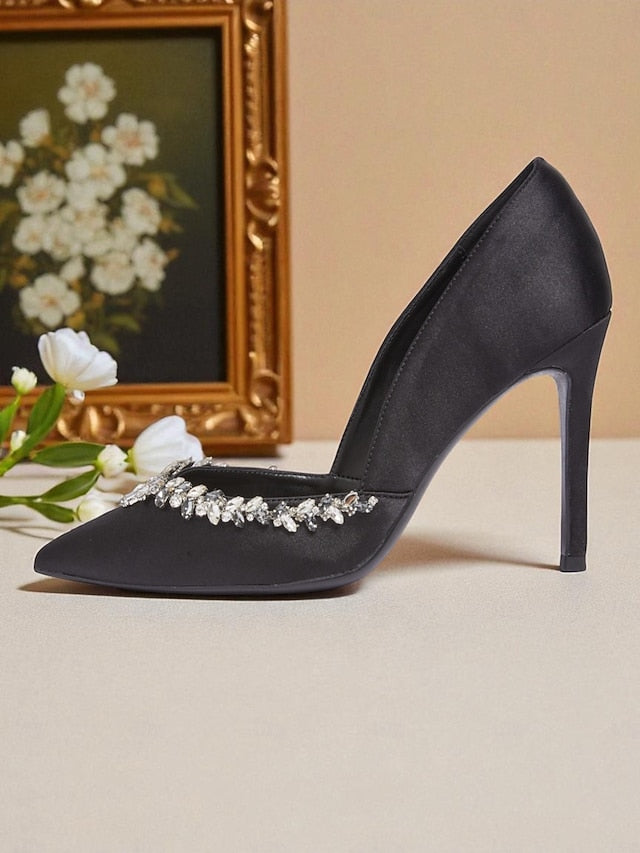 Heels Pointed Embellishment with Satin Crystal Women's Toe FashionChic