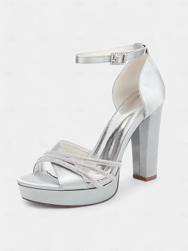 Platform Rhinestone Purple - Heel Sandals Satin Straps with High FashionChic
