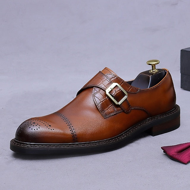 Dress Genuine Strap Black Men's Leather Monk First Shoes- FashionChic