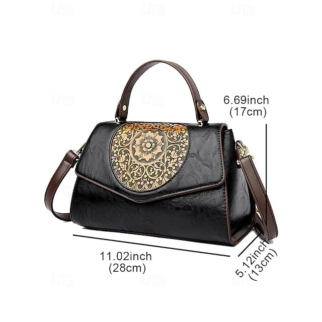 Floral – Faux Vintage Engraved Handbag Leather Women's FashionChic