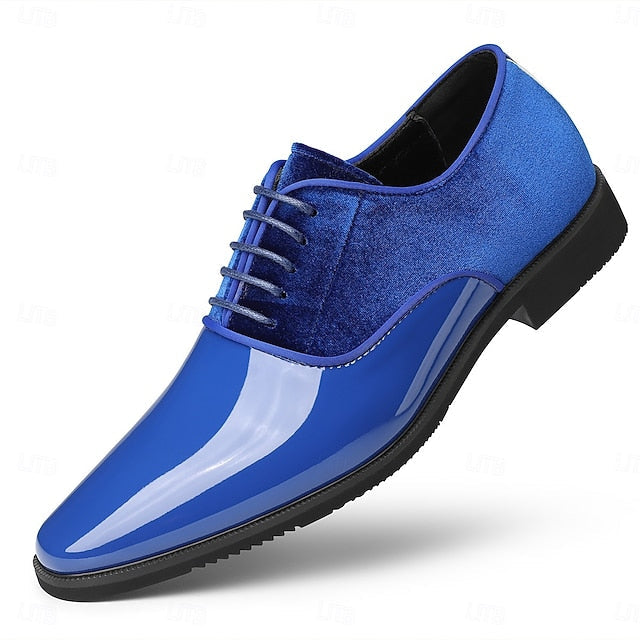Blue Men's Dress and Finish Shoes White Velvet with Glossy FashionChic