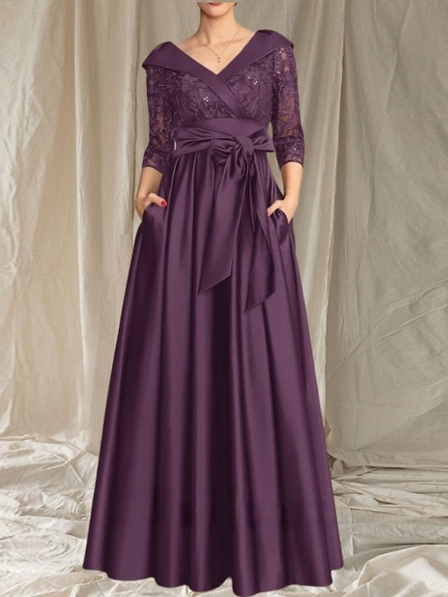 Dress V of A-Line the Mother Wedding Neck Guest Bride Elegant FashionChic