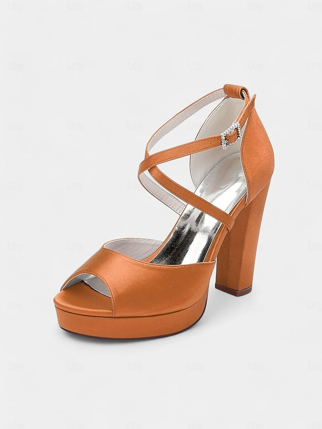 High Peep and Women's Sandals Heel Platform Toe Satin with FashionChic