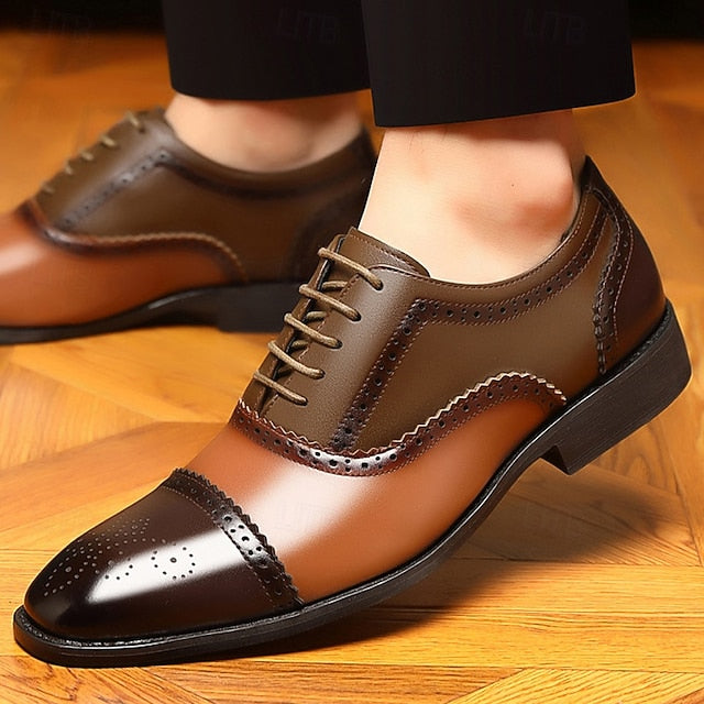 Brogue Black Shoes Brown Men's Faux and – Two-Tone FashionChic