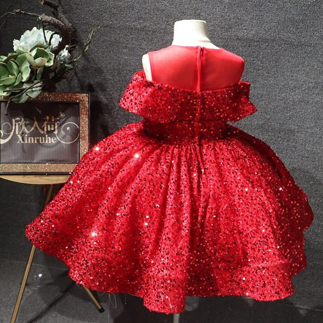 Party Dress Short Girls' Solid Color Kids Sleeve FashionChic