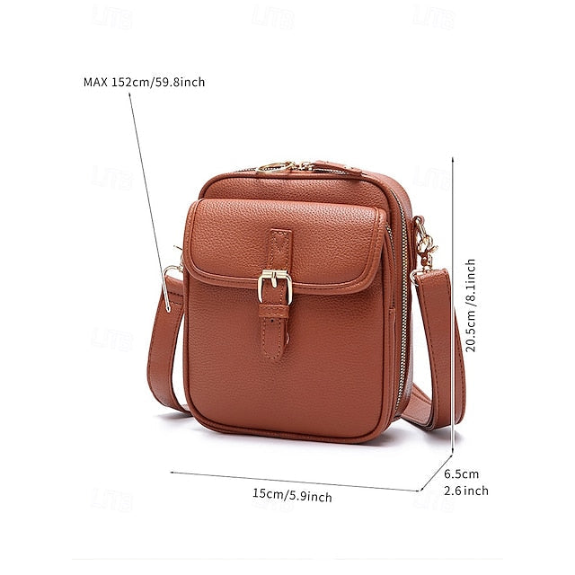 Bag Front Brown with Faux Vintage Leather Women's Crossbody FashionChic