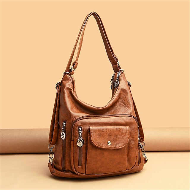 Bag - Leather Women's Faux Hobo Vintage-Style Brown FashionChic