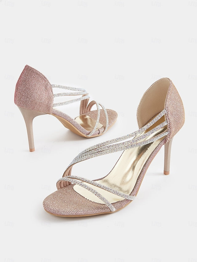 Rhinestone Heel for Crystal Strappy Sandals Women High – FashionChic