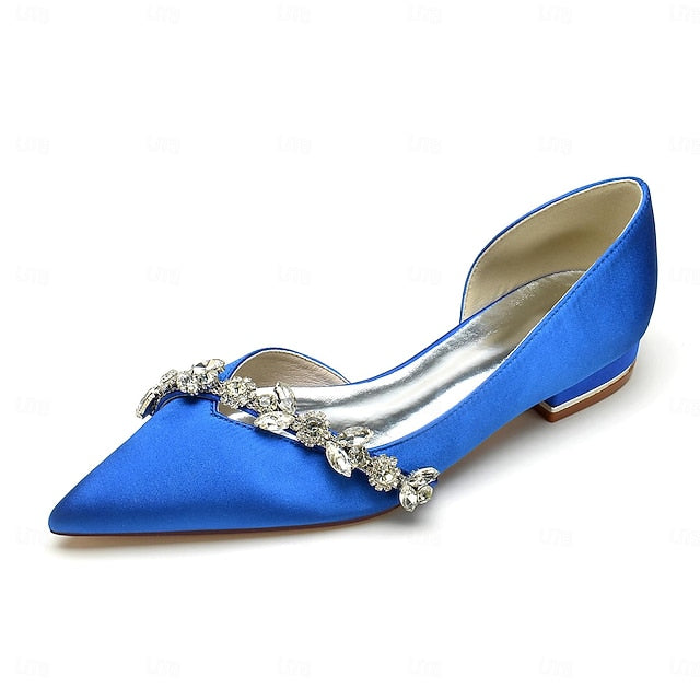 Satin White Wedding with Shoes Pointed Toe Flat Crystal and FashionChic