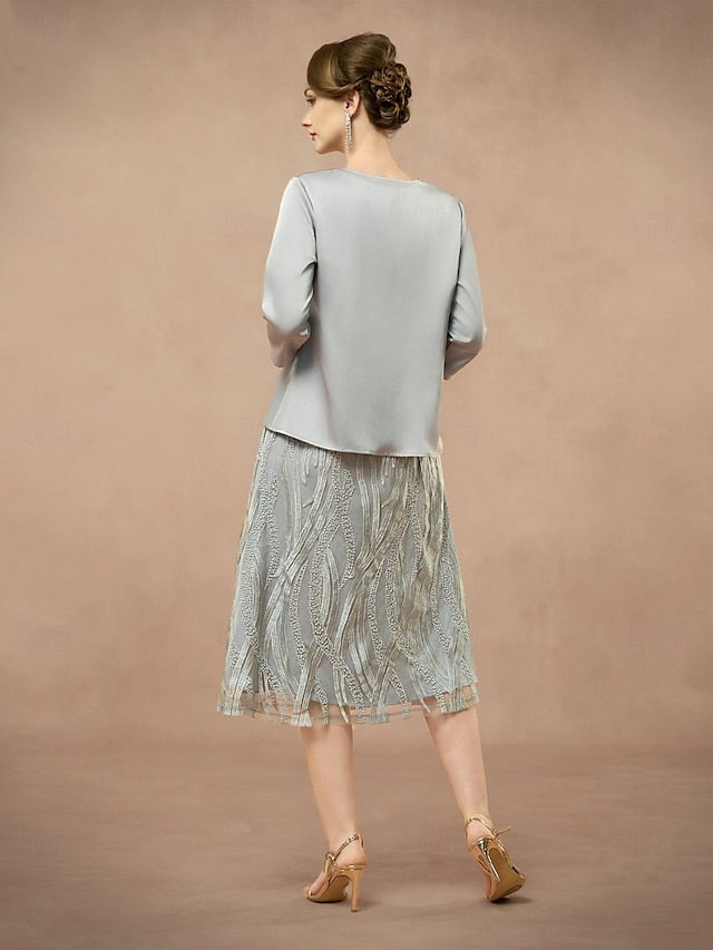 A-Line Neck the Two Jewel of Pieces Dress Bride Elegant Mother FashionChic