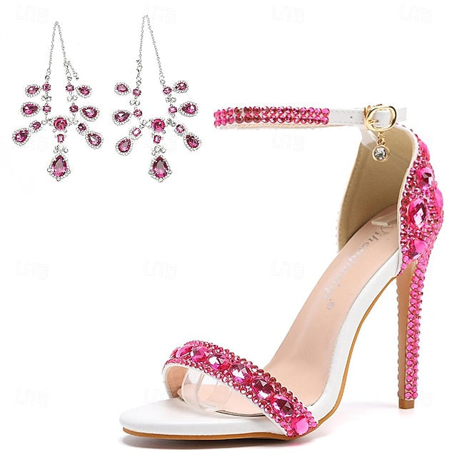 Ankle Stiletto Matching with Women's Heels Green Rhinestone FashionChic