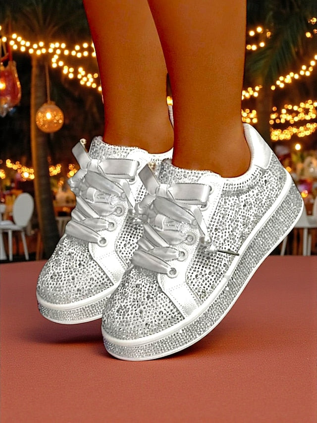 Lace-Up Women's Glamorous - Rhinestone Sneakers Sparkly FashionChic