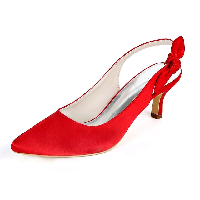 Tie Heels White with Pointed for - Toe Women Slingback Bow FashionChic