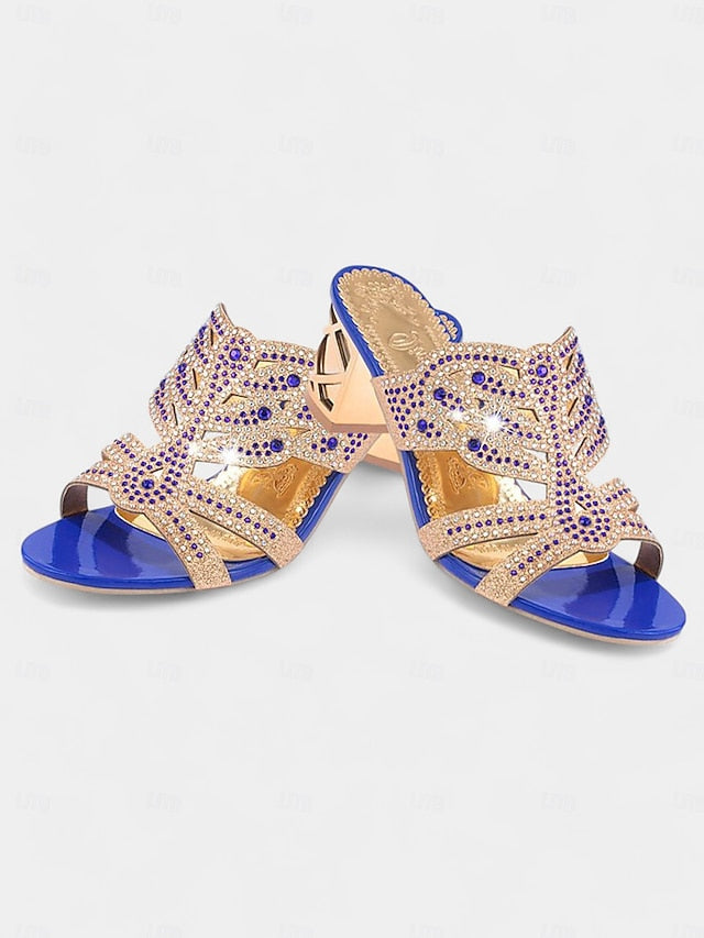 Embellished Green - Gold Rhinestone Sandals and Heeled FashionChic