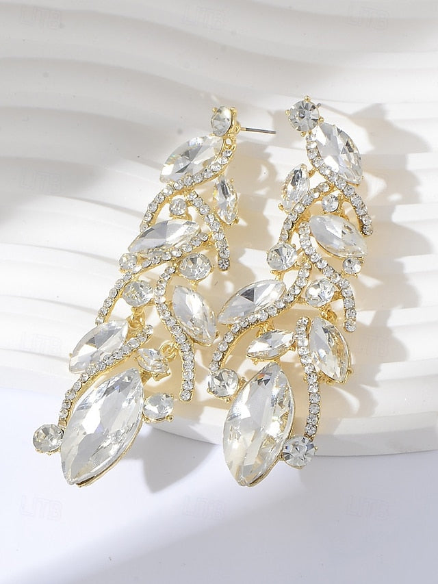 Leaf Earrings Crystal Women's Gold Design Elegant - FashionChic