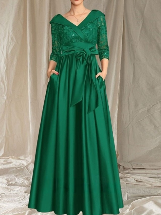 Dress V of A-Line the Mother Wedding Neck Guest Bride Elegant FashionChic