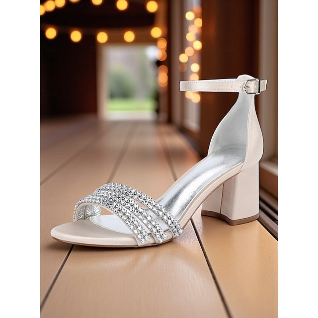 Satin Rhinestone Heel with Block Purple Women's Sandals FashionChic
