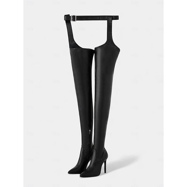 Women's Black Faux Over-the-Knee - Heel High Boots Leather FashionChic
