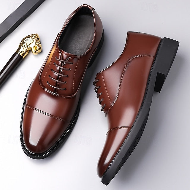Shoes Dress Brown Oxford Design Cap-Toe Classic Men's – FashionChic