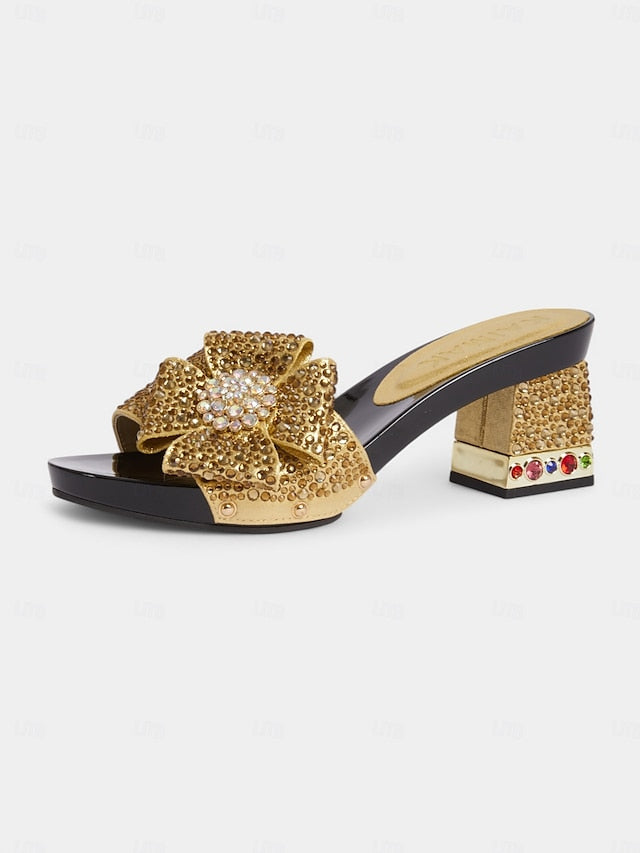 Clutch Heel Sparkling Bow Matching High with Sandals Rhinestone FashionChic