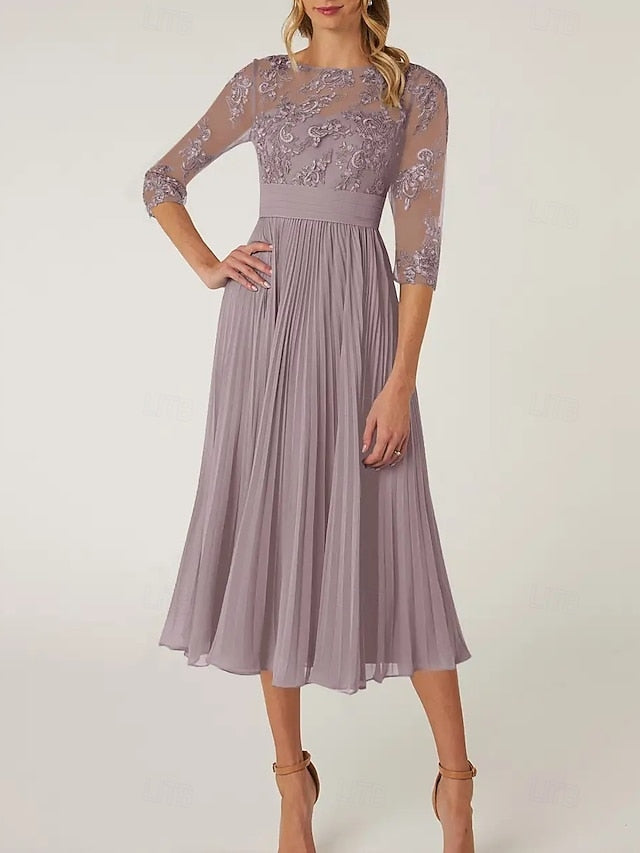 of Elegant the Neck Crew Dress Mother A-Line Bride Wedding Guest FashionChic