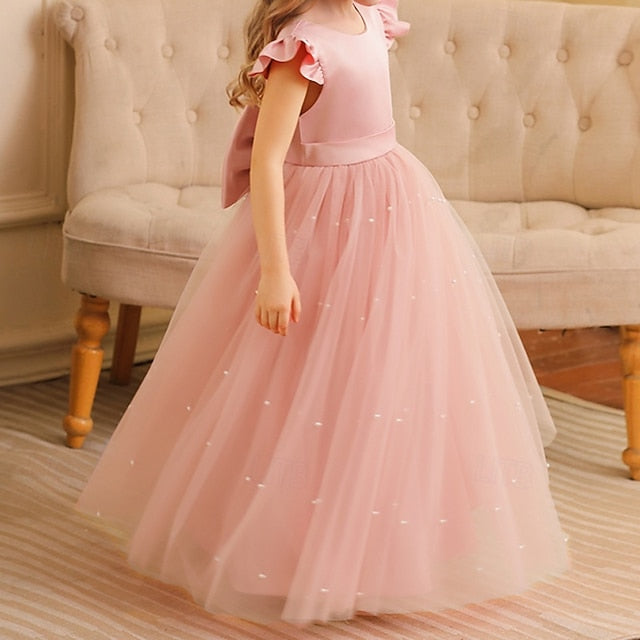 Girl Solid Kids Flower Dress Color Girls' Party FashionChic