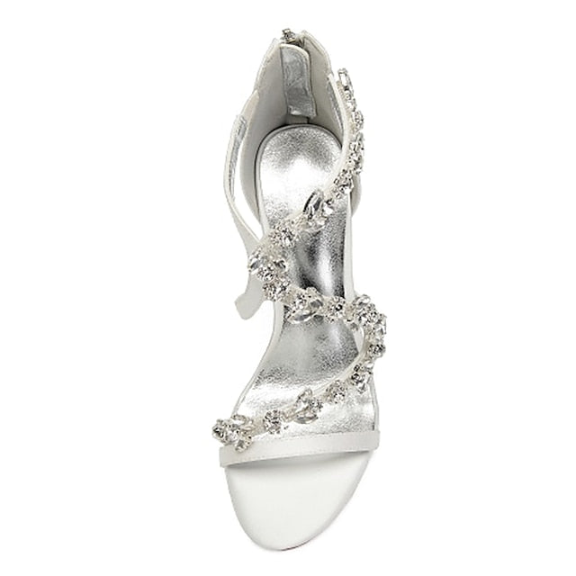 Pink Rhinestone Women's Heel Satin Floral High Sandals with FashionChic