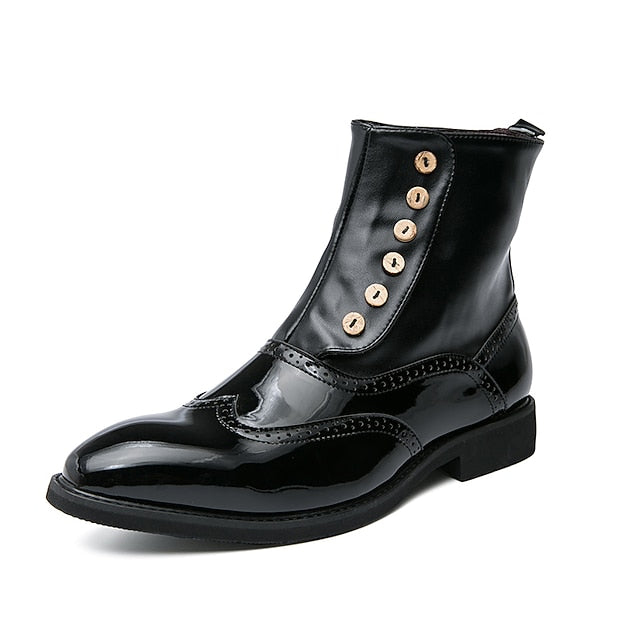 - Leather Button Boots Green Stylish Wingtip Vintage Men's FashionChic