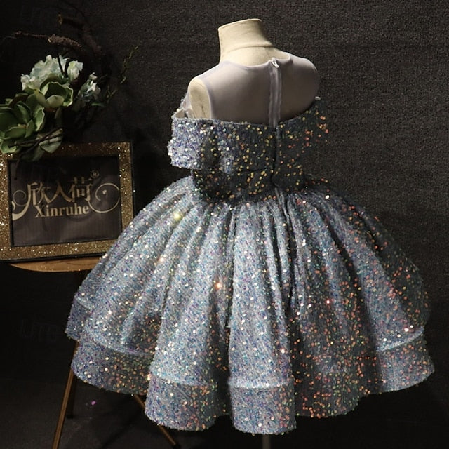 Party Dress Short Girls' Solid Color Kids Sleeve FashionChic