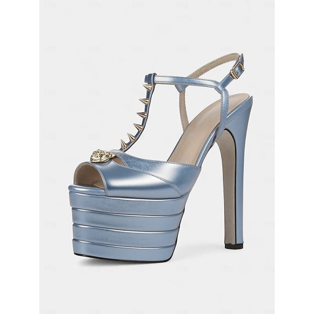 and Platform - High Metallic Gold Edgy Heels Women's Silver FashionChic