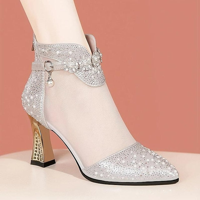 Rhinestone with Mesh Women's – Golden Heels Ankle Boots FashionChic