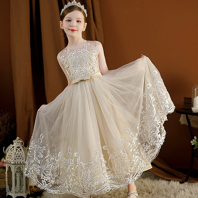 Kids Christening Wedding Girls' Flower Dress Sleeveless FashionChic