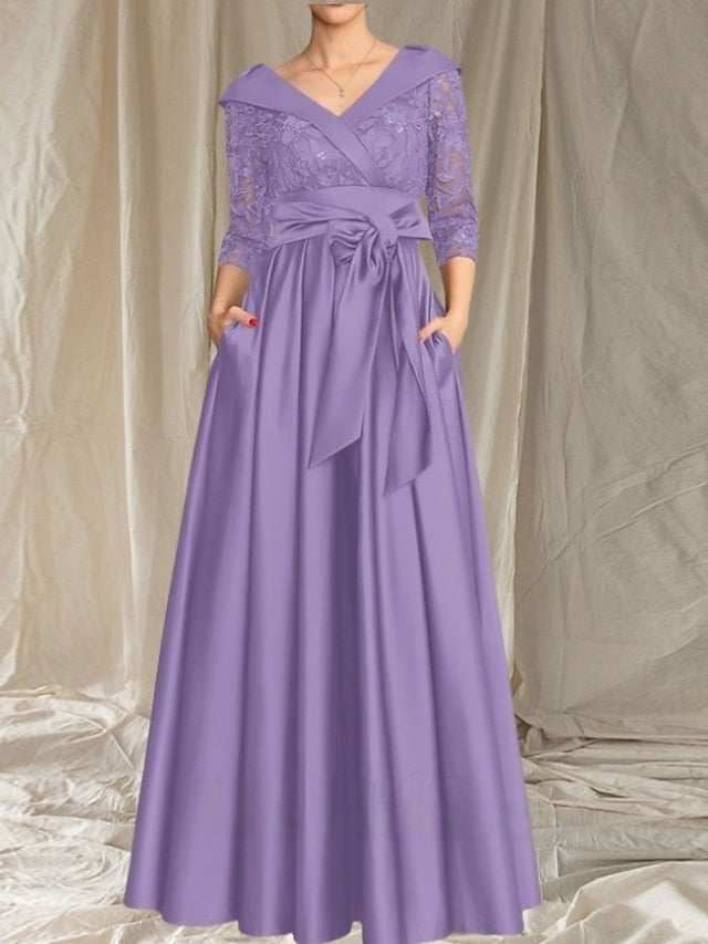 Dress V of A-Line the Mother Wedding Neck Guest Bride Elegant FashionChic