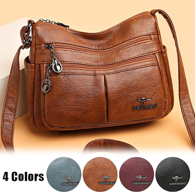 Bag Faux Crossbody Leather - Women's Shoulder Multi-Pocket FashionChic