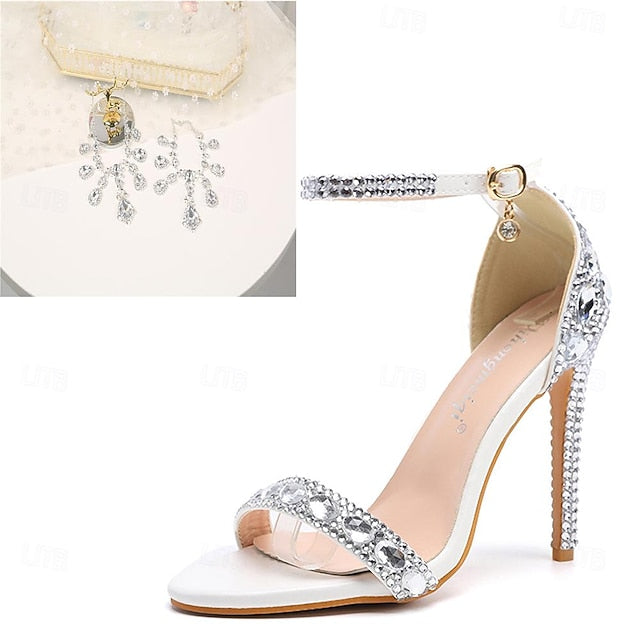 Ankle Stiletto Matching with Women's Heels Green Rhinestone FashionChic