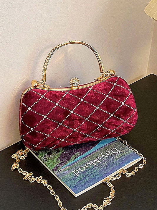 - with Evening Accents Women's Velvet Quilted Diamond Purse FashionChic