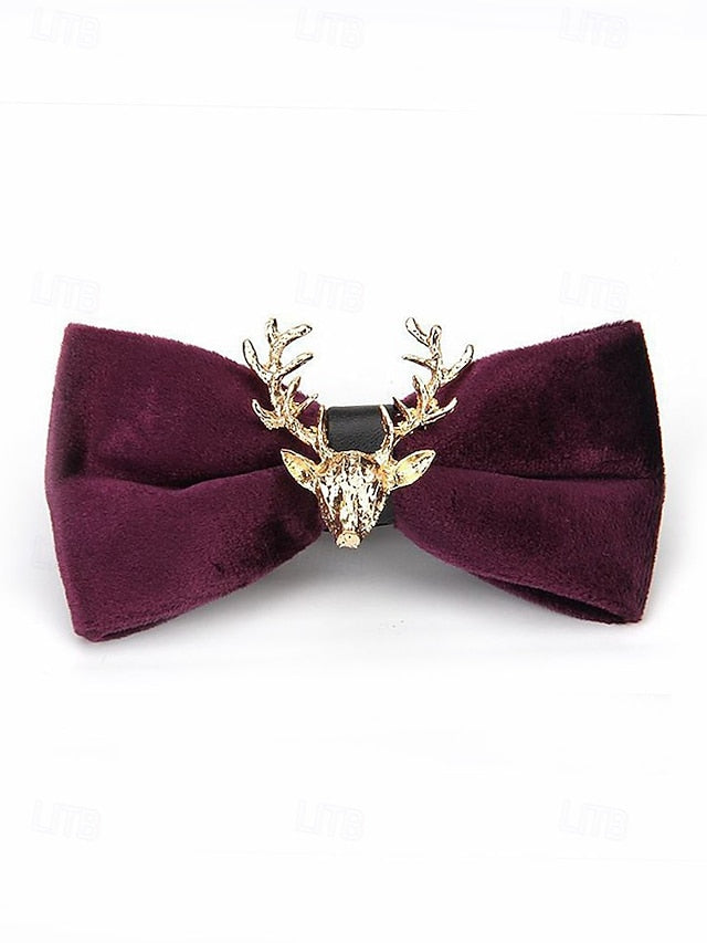 Bow Gold Men's Velvet Pin with Tie Head Deer FashionChic