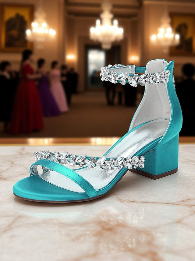 Women's Crystal Purple - Block Satin Sandals Heel FashionChic