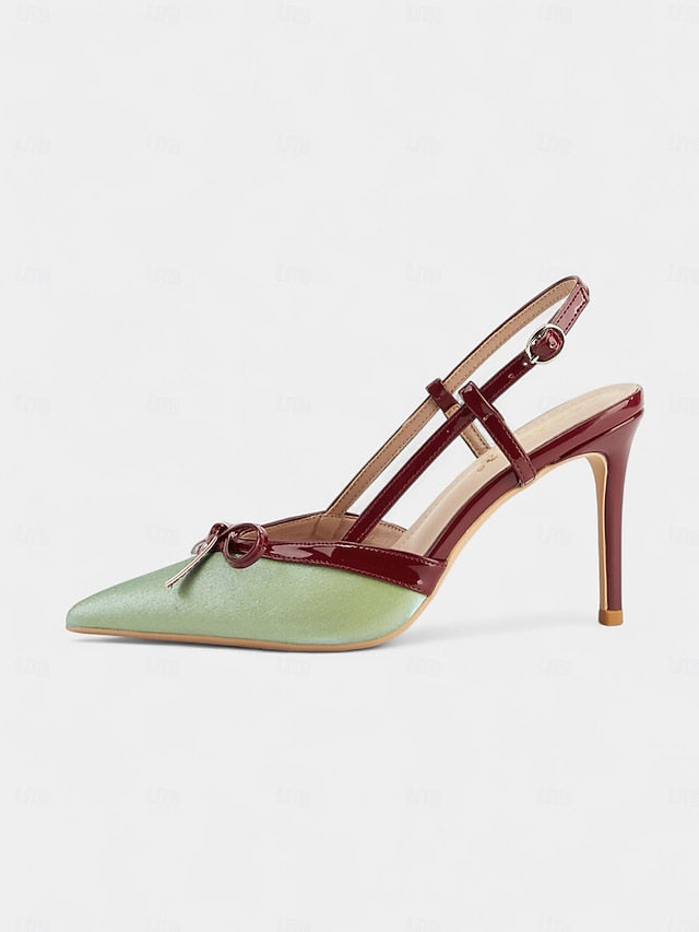 Green and Slingback Stiletto Red Heels Women's Pointed - FashionChic