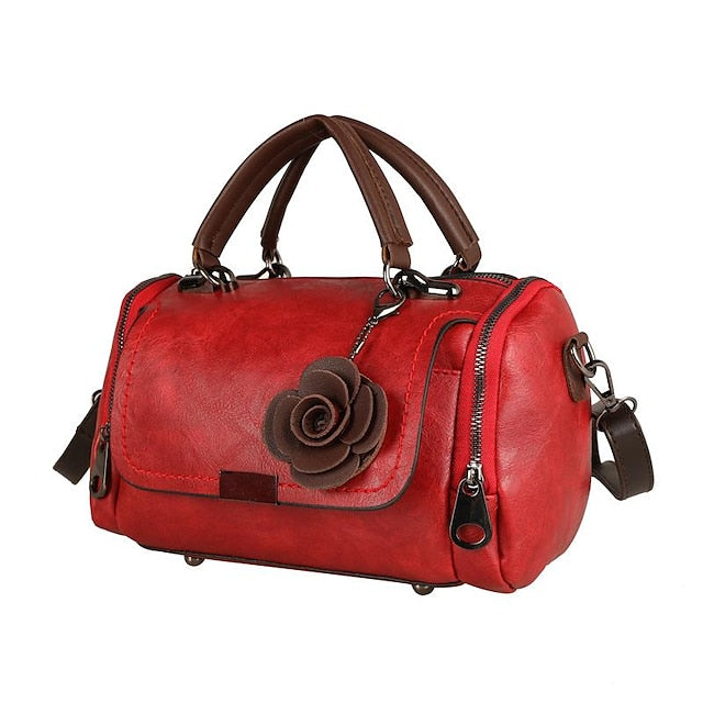 Vintage-Style Floral Handbag Women's Faux with Leather FashionChic