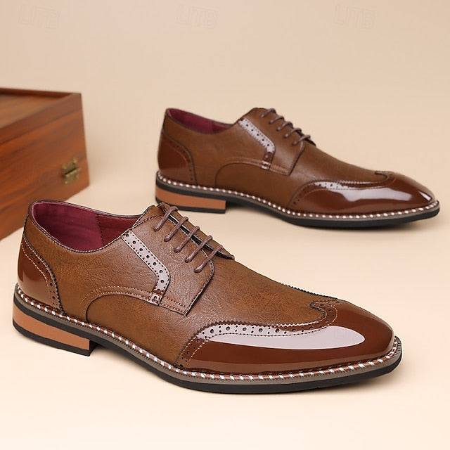 Shoes Wingtip Faux Burgundy Leather and White Men's Oxford FashionChic
