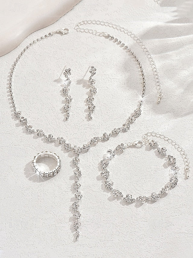 – Jewelry Gold Elegant Rhinestone Set Necklace FashionChic