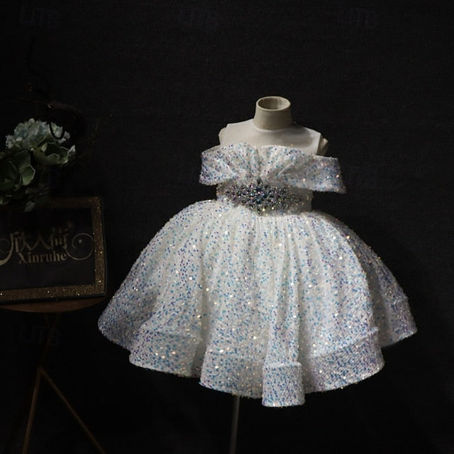 Party Dress Short Girls' Solid Color Kids Sleeve FashionChic